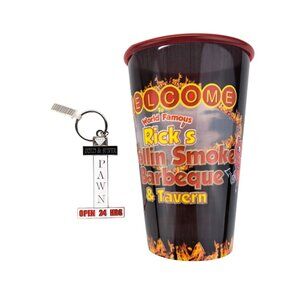 Pawn Stars Key Chain Rick Harrison Rollin Smoke BBQ Plastic Cup Lot Las Vegas